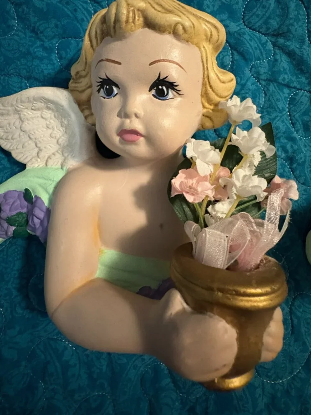 Vintage Pair of Bisque Cherub Angels Ceramic Figurine Wall Decor
